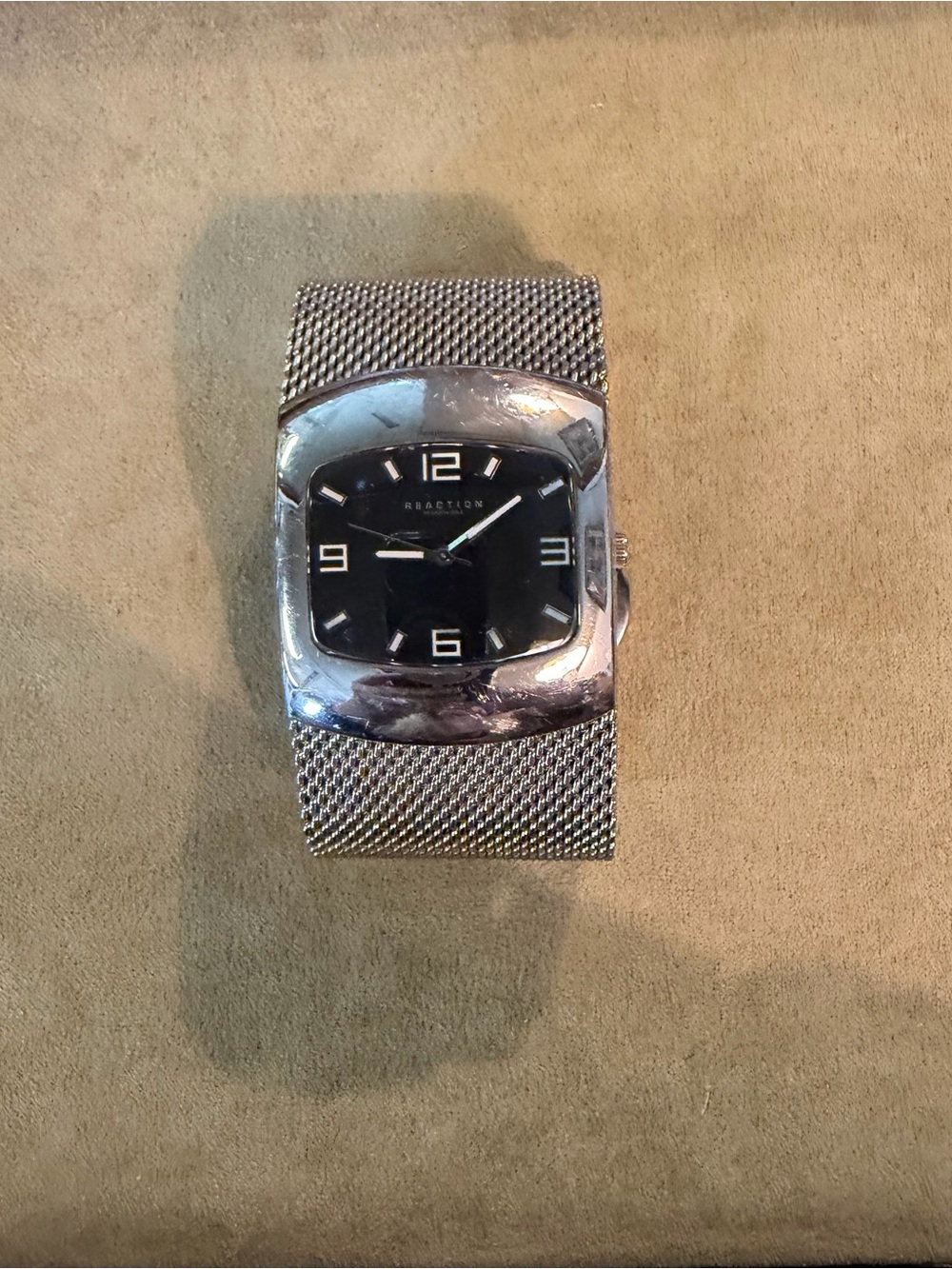Kenneth Cole Reaction Silver Mesh Watch with Black Dial